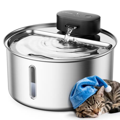 Oneisall - 108oz/3.2L Wireless Cat Water Fountain,Ultra Quiet,4000mAh Battery,3 Flow Modes with Sensor - Stainless Steel