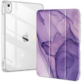 DTTO - Case for iPad (A16)/10th Gen (2025/2022), clear hard back, soft TPU frame, slim trifold stand, auto wake/sleep - Purple Marble