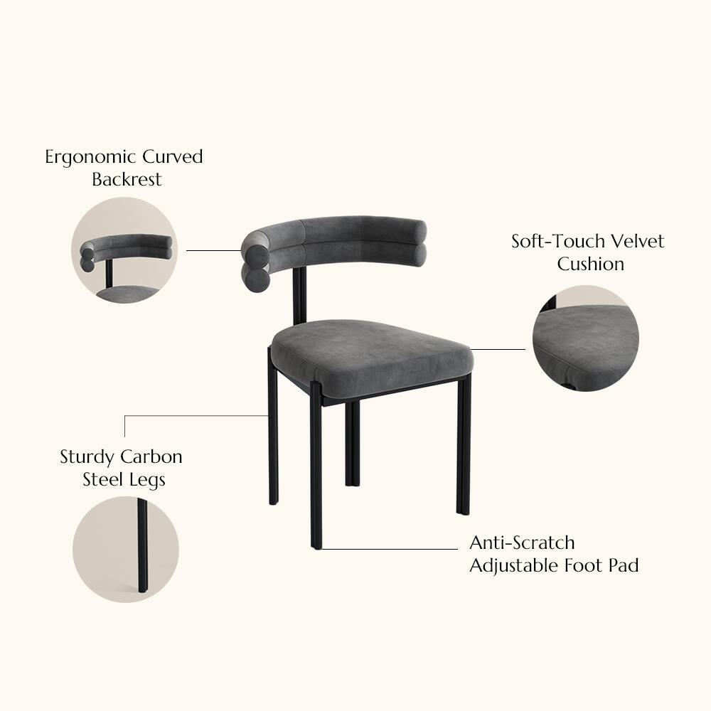 Ergonomic Curved Backrest  
Soft-Touch Velvet Cushion  
Sturdy Carbon Steel Legs  
Anti-Scratch Adjustable Foot Pad