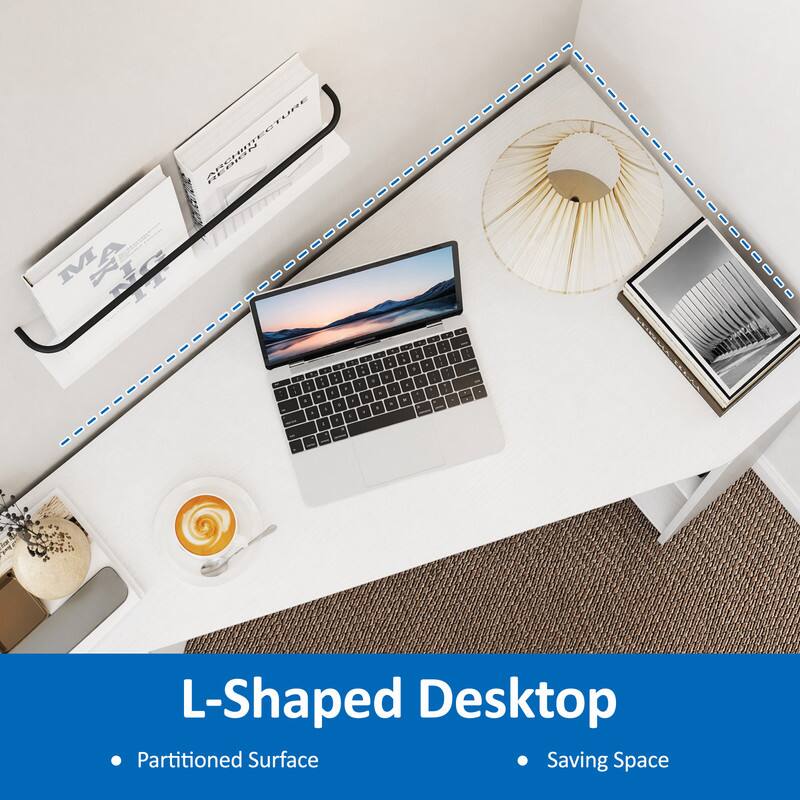 L-Shaped Desktop  
- Partitioned Surface  
- Saving Space