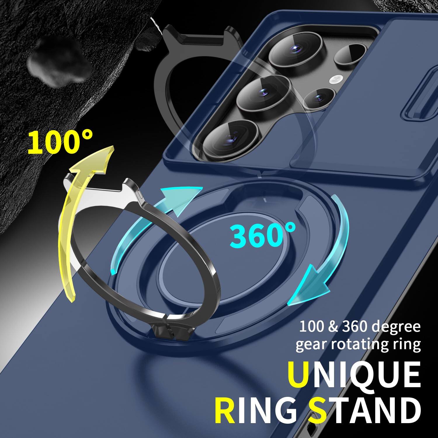 100°
360°
100 & 360 degree gear rotating ring
UNIQUE RING STAND