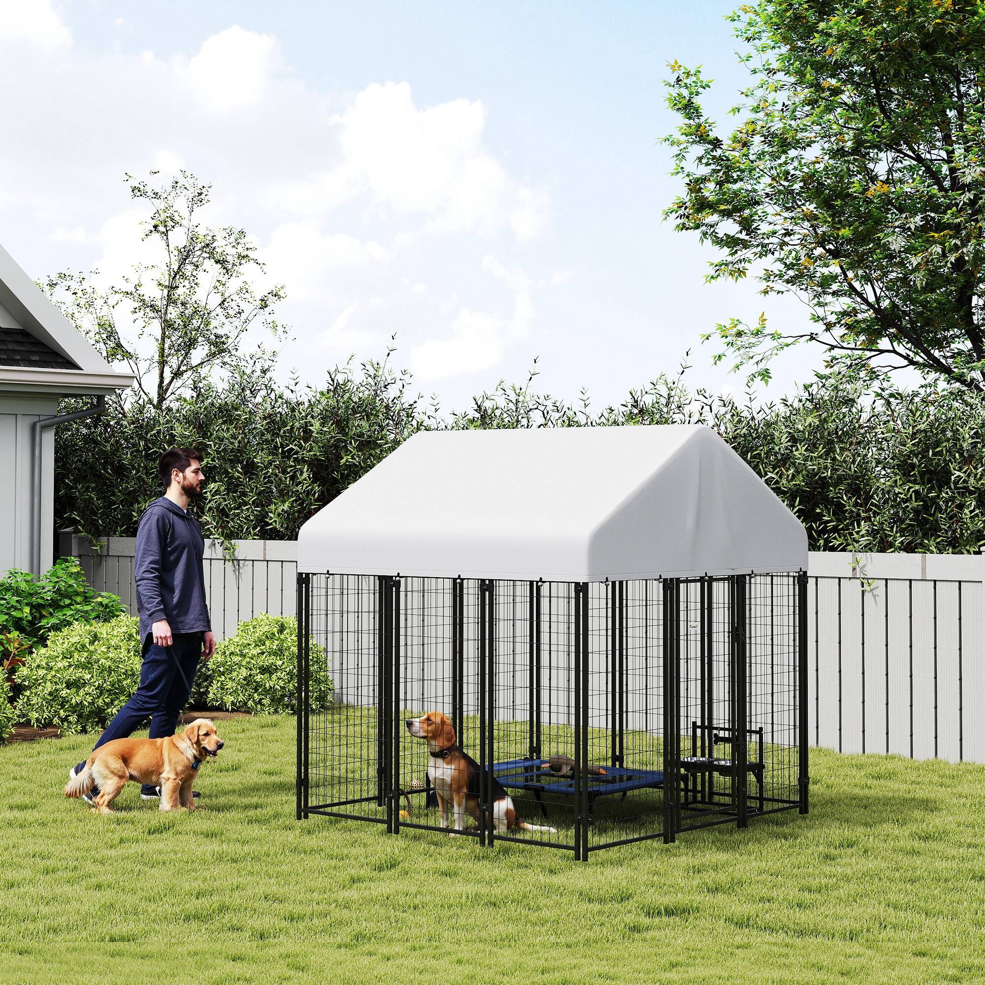 Alt View 1. Pawhut - Dog Kennel with Roof - Silver.