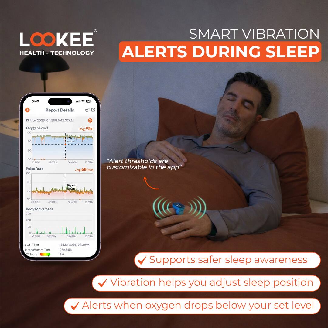 Lookee Ring-Pro Sleep Oxygen Monitor With PC & Mobile Apps | Vibration Reminder For Low O2 | Continuous Pulse Oximeter Tracks O2 Level & Heart Rate
