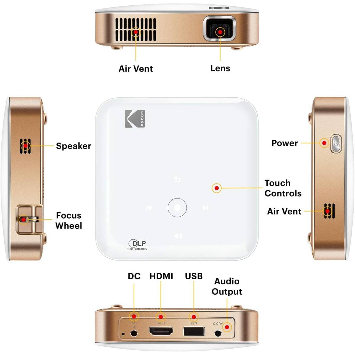 Air Vent  
Lens  
Speaker  
Power  
Focus Wheel  
Touch Controls  
Air Vent  
DLP  
DC  
HDMI  
USB  
Audio Output