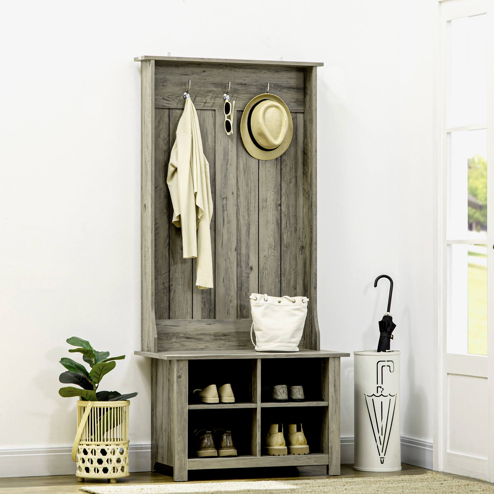 Alt View 1. Homcom - Hall Tree with Shoe Storage Bench Entryway Bench for Living Room - Gray.