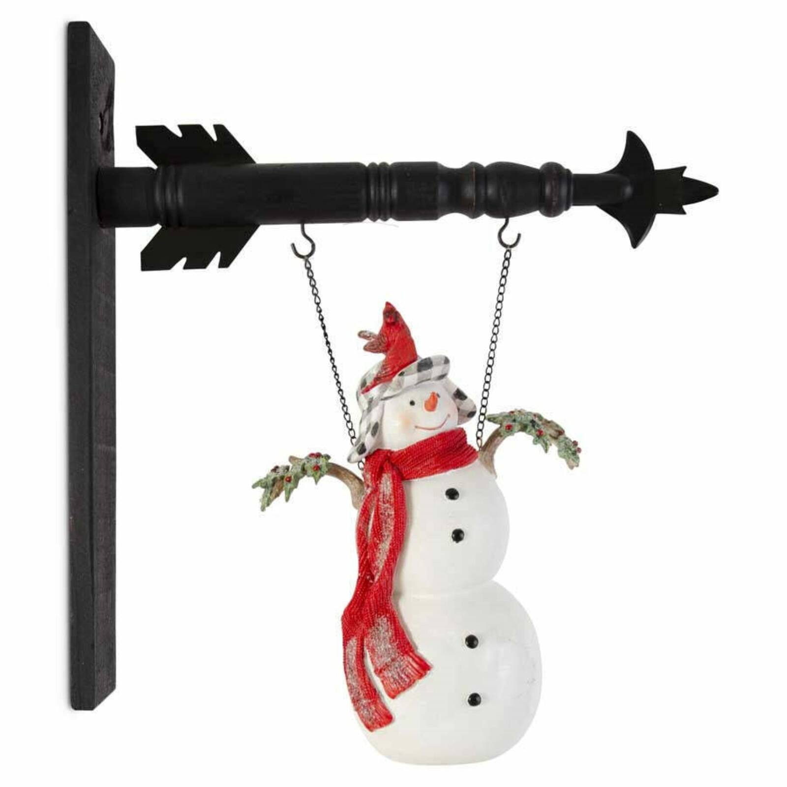 Angle. K&K Interiors - K&K Interiors White Glittered Resin Snowman with Cardinals Arrow Replacement 14 inch - Arrow Sold Separately - White.