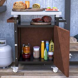 Boyel Living - Mobile Outdoor Grill Cart with Prep Table and Storage - Brown