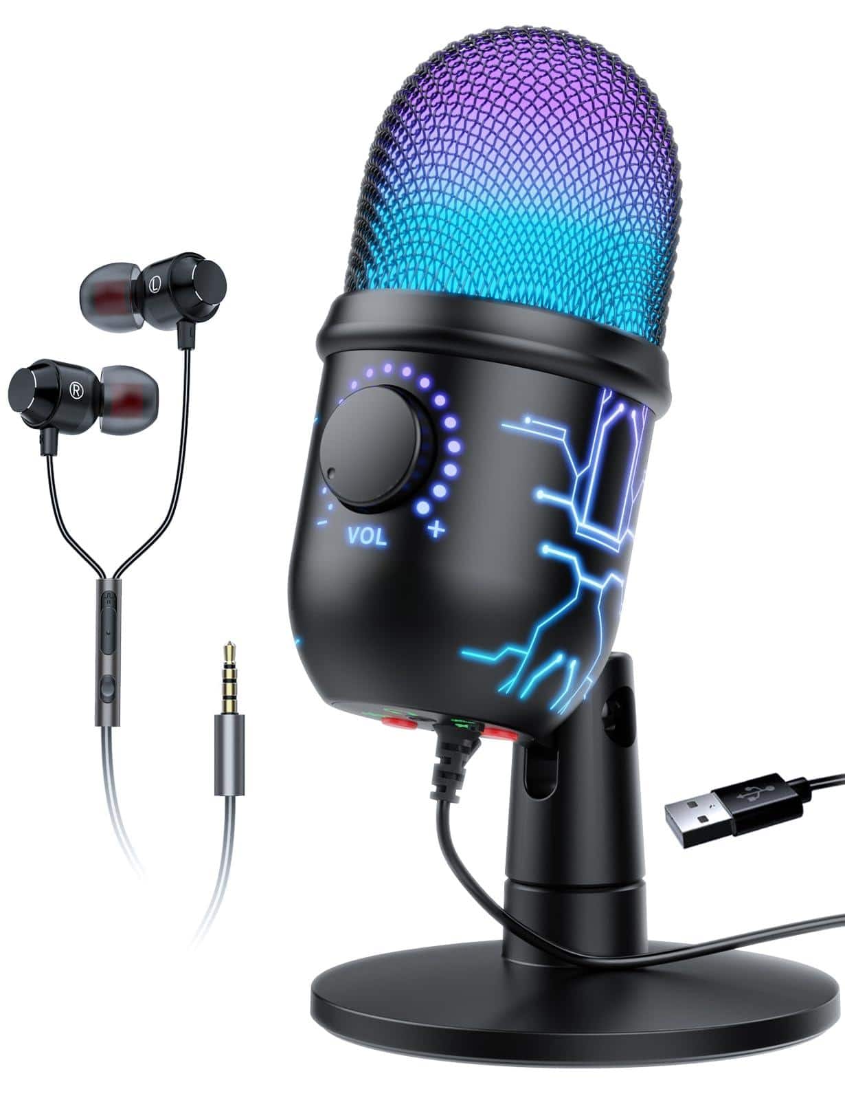 TECH SAFARI - Usb Microphone For Pc Ps4 Ps5 Rgb Computer With Monitor Mute And Noise Reduction Great Recording Streaming - V5-PH