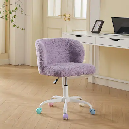 Front. MERAVOM - Armless Office Desk Chair, Small Vanity Chair with Wheels, 360 Degree Swivel, Height Adjustable for Bedroom - Purple.