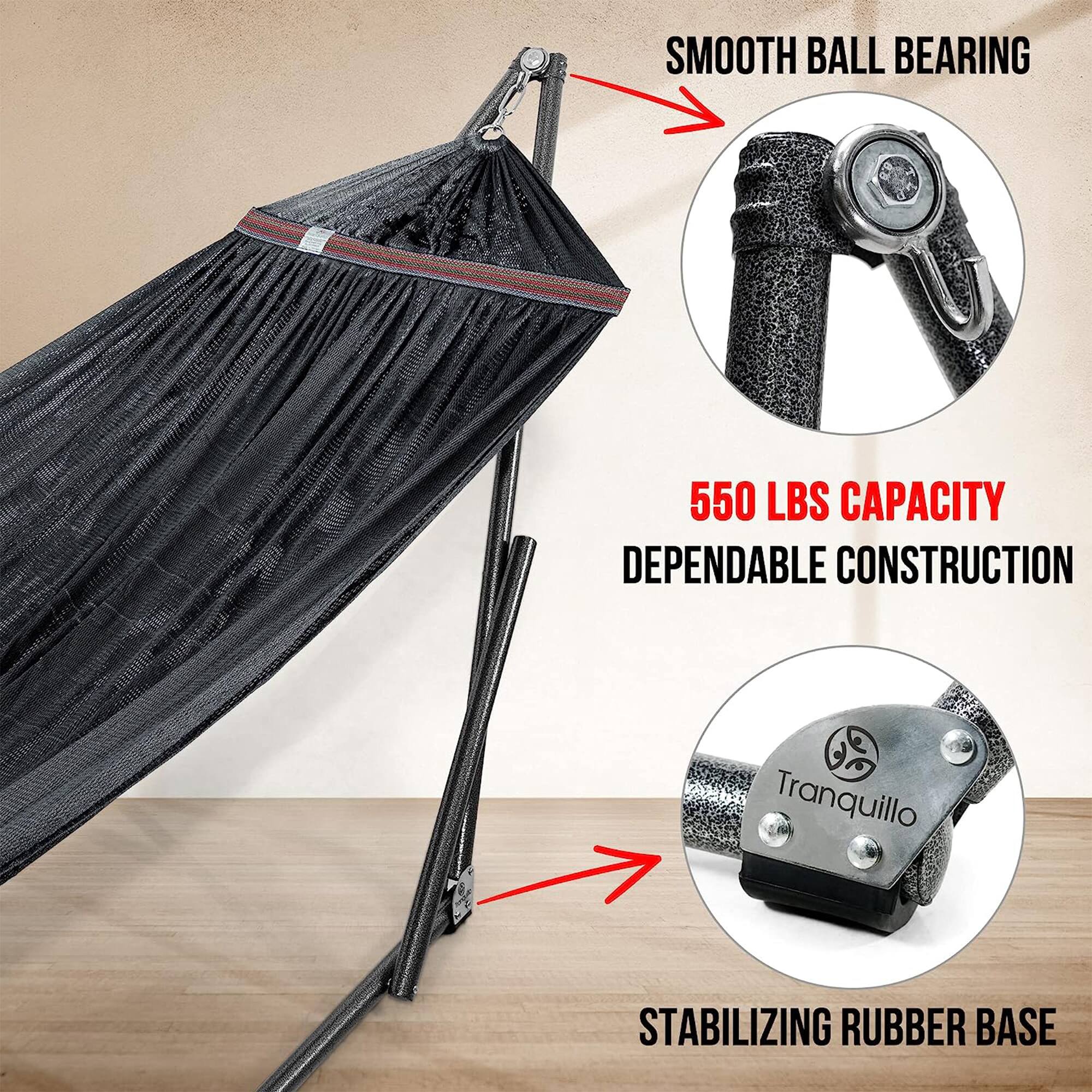 - SMOOTH BALL BEARING
- 550 LBS CAPACITY
- DEPENDABLE CONSTRUCTION
- Tranquillo
- STABILIZING RUBBER BASE