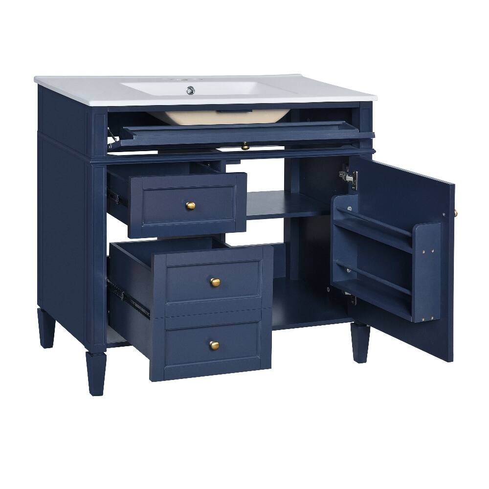 Alt View 9. Loheer - Loheer 36 inch blue bathroom vanity with sink Modern Single Sink Bathroom Vanity with 2 Drawers and Tip-out Drawer - Blue.
