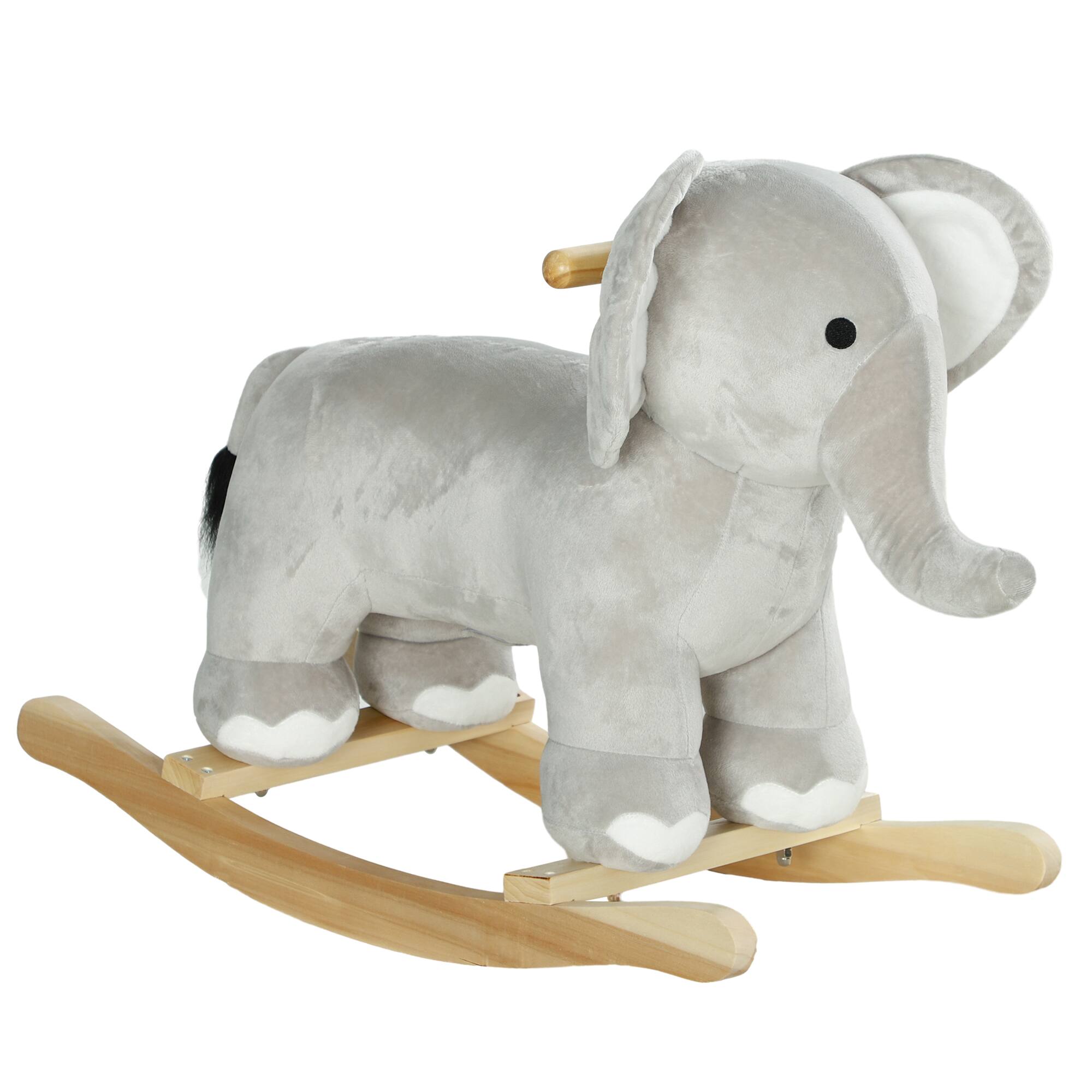 Front. Glintex - Elephant Rocking Horse and Ride-On Chair for Kids with Soft Plush Seat and Safety Base - Gray.