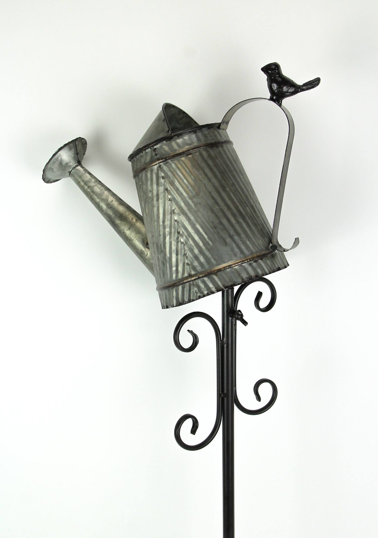 Alt View 1. Upper Deck - Metal Outdoor Decorative Garden Stake Watering Can Birdhouse Yard Decor Art - Grey.