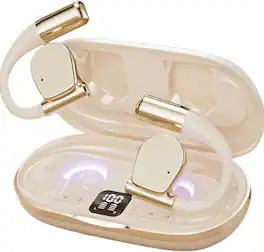 SKRAN - Open-Ear Wireless Bluetooth Headphones - UV Sterilization,Noise-Canceling Long Battery Life - for Gym,Office,Daily Use - Off-white