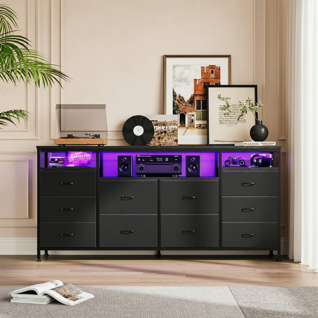 GARVEE - 10 Drawer Dresser TV Stand , up to 75" - Black