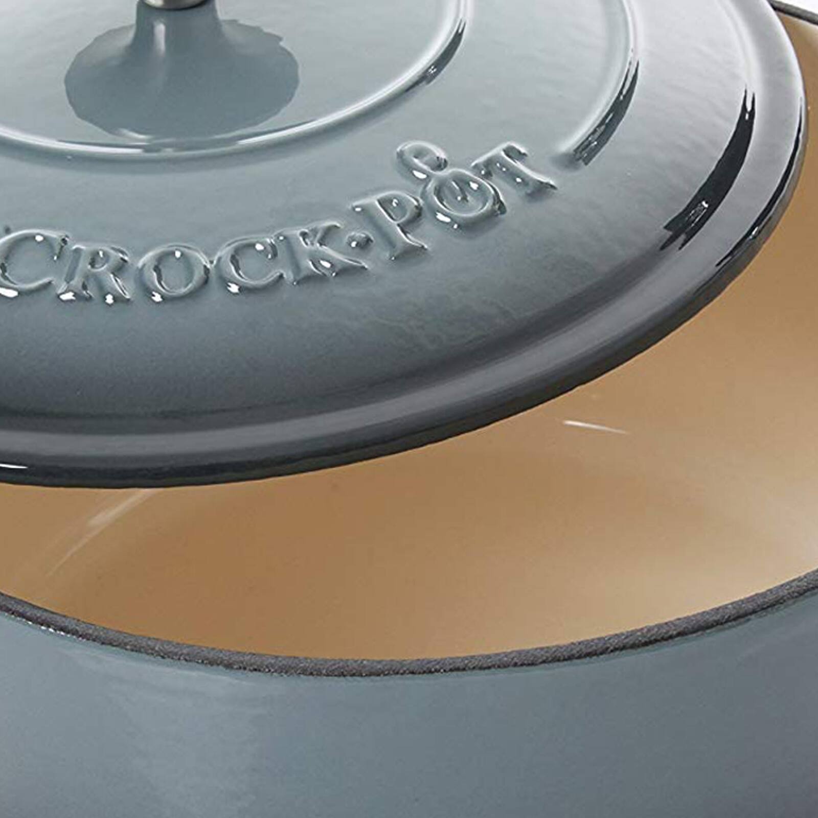 Alt View 1. Crockpot - Crock Pot Artisan 5 Quart Round Enameled Cast Iron Dutch Oven - Slate Gray.