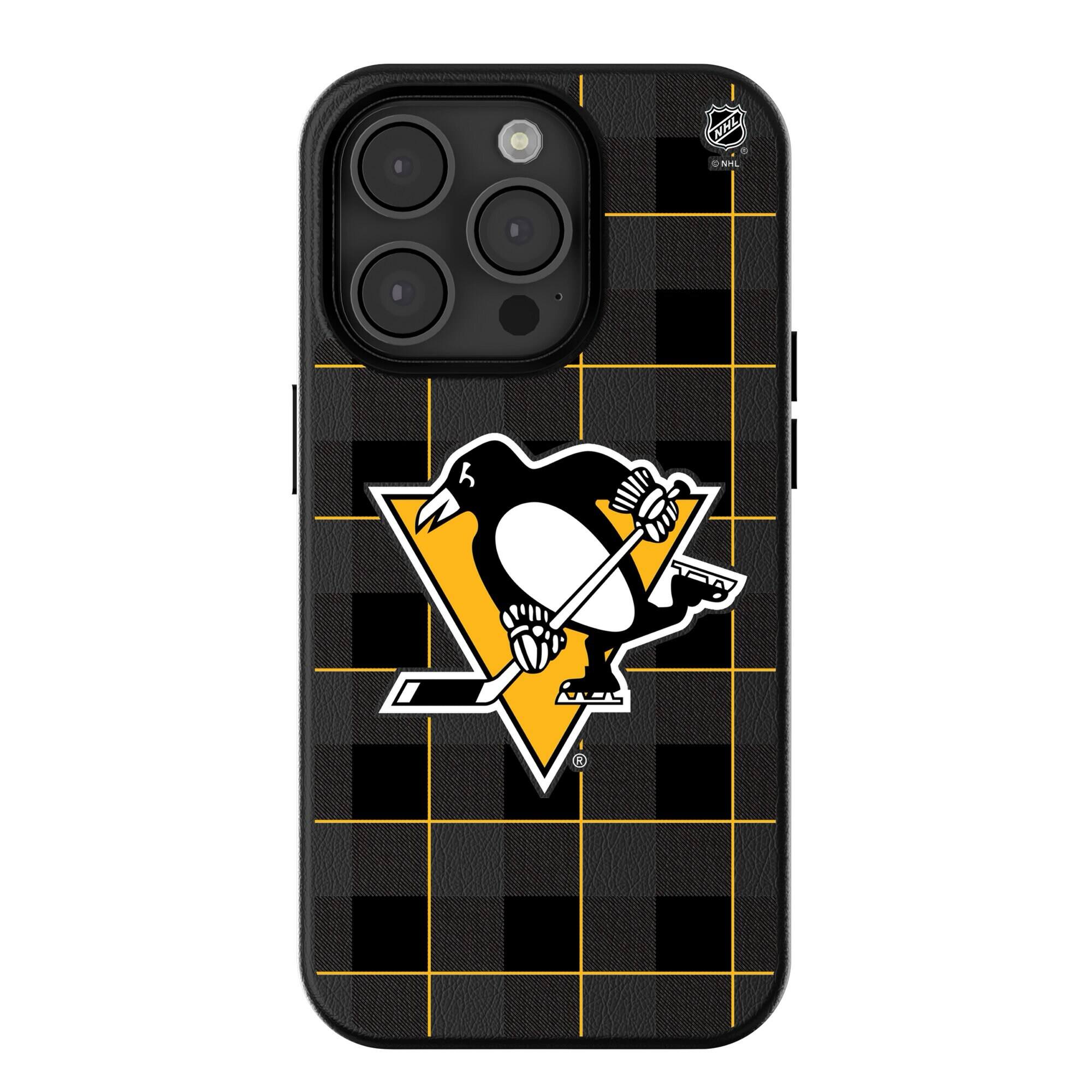 Front. Keyscaper - Pittsburgh Penguins Plaid iPhone Magnetic Bump Case - 15 Pro Max - Black.