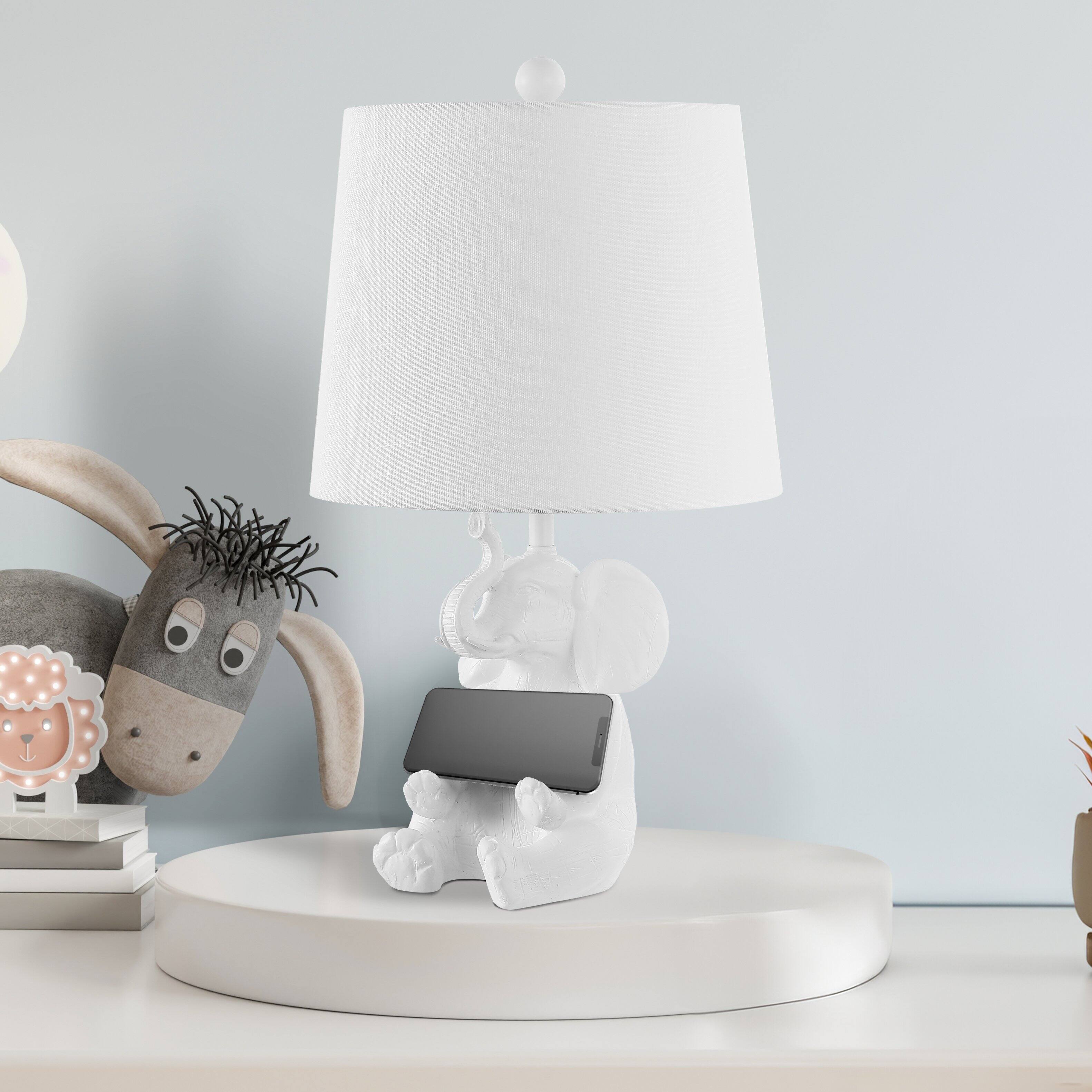 Alt View 6. Jonathan Y - Kairi 21" Modern Shabby Chic Resin/Iron Happy Elephant LED Kids' Table Lamp with Phone Stand, White.