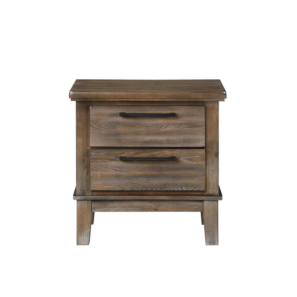Angle. New Classic Furniture - Furniture Cagney Solid Wood 2-Drawer Nightstand in Vintage Brown - Brown.