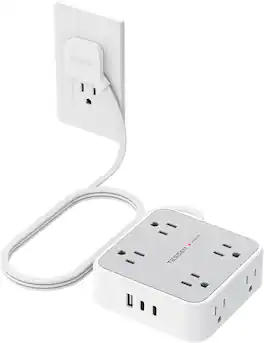 TESSAN - 900J Protection,5 Ft Flat Plug,Surge Protector Power Strip with 8 Outlets and 3 USB Ports(2 USB C),Grey - Gray