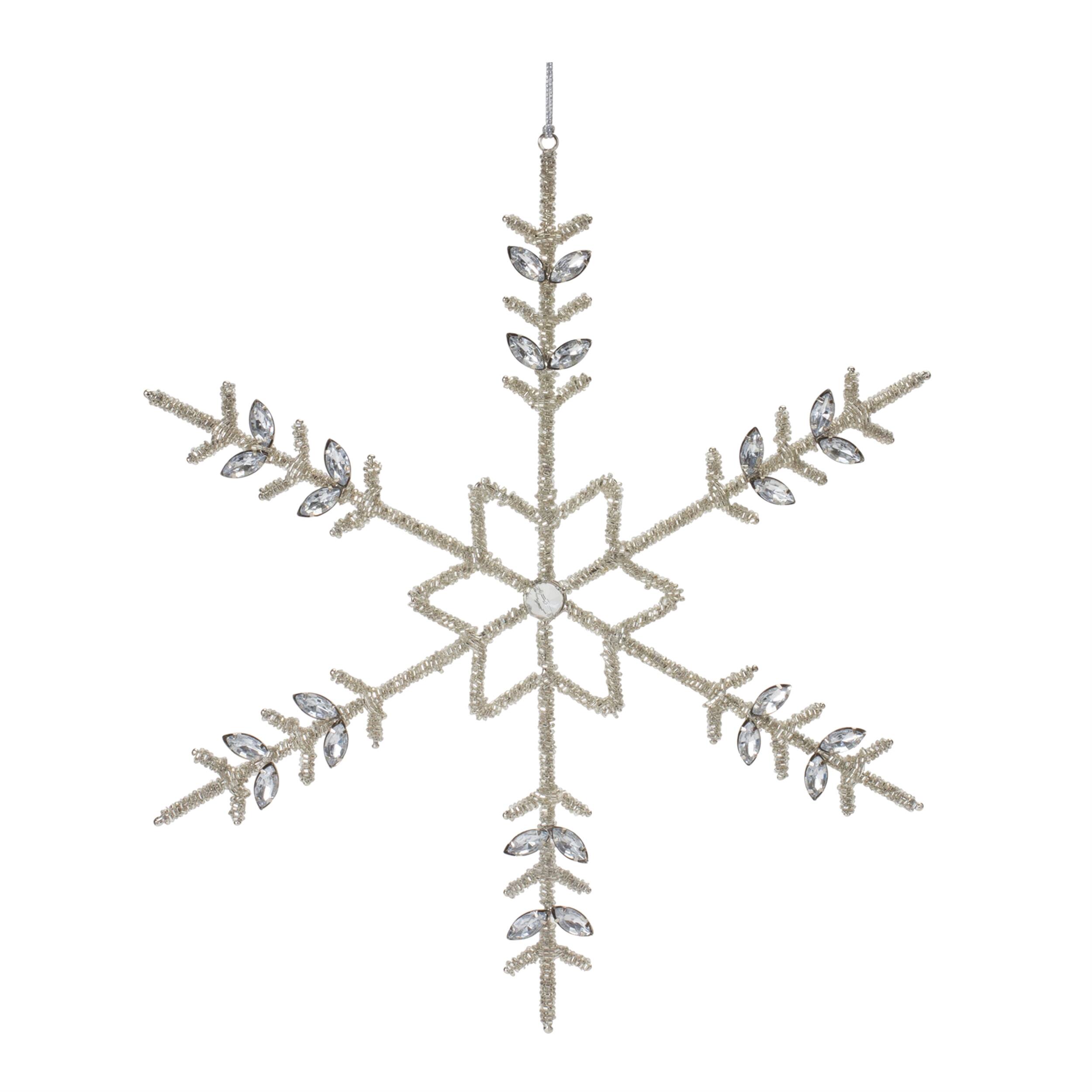 Left. BreeBe - Jeweled Metal Snowflake Ornament (Set of 6) - Silver.