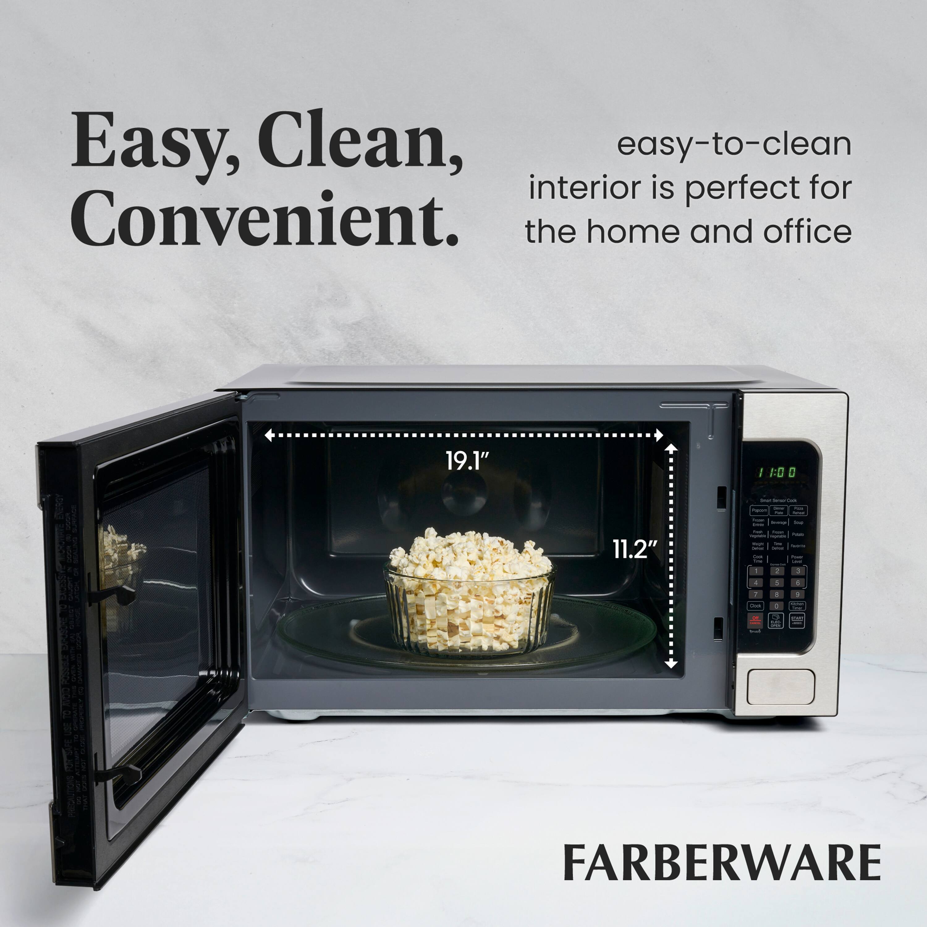Easy, Clean, Convenient.  
Easy-to-clean interior is perfect for the home and office.  

19.1" x 11.2"  

FARBERWARE