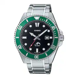 Casio - Men's Stainless Steel Dive Watch with and Green Accents - MDV-106DD-1A3VCF - Black