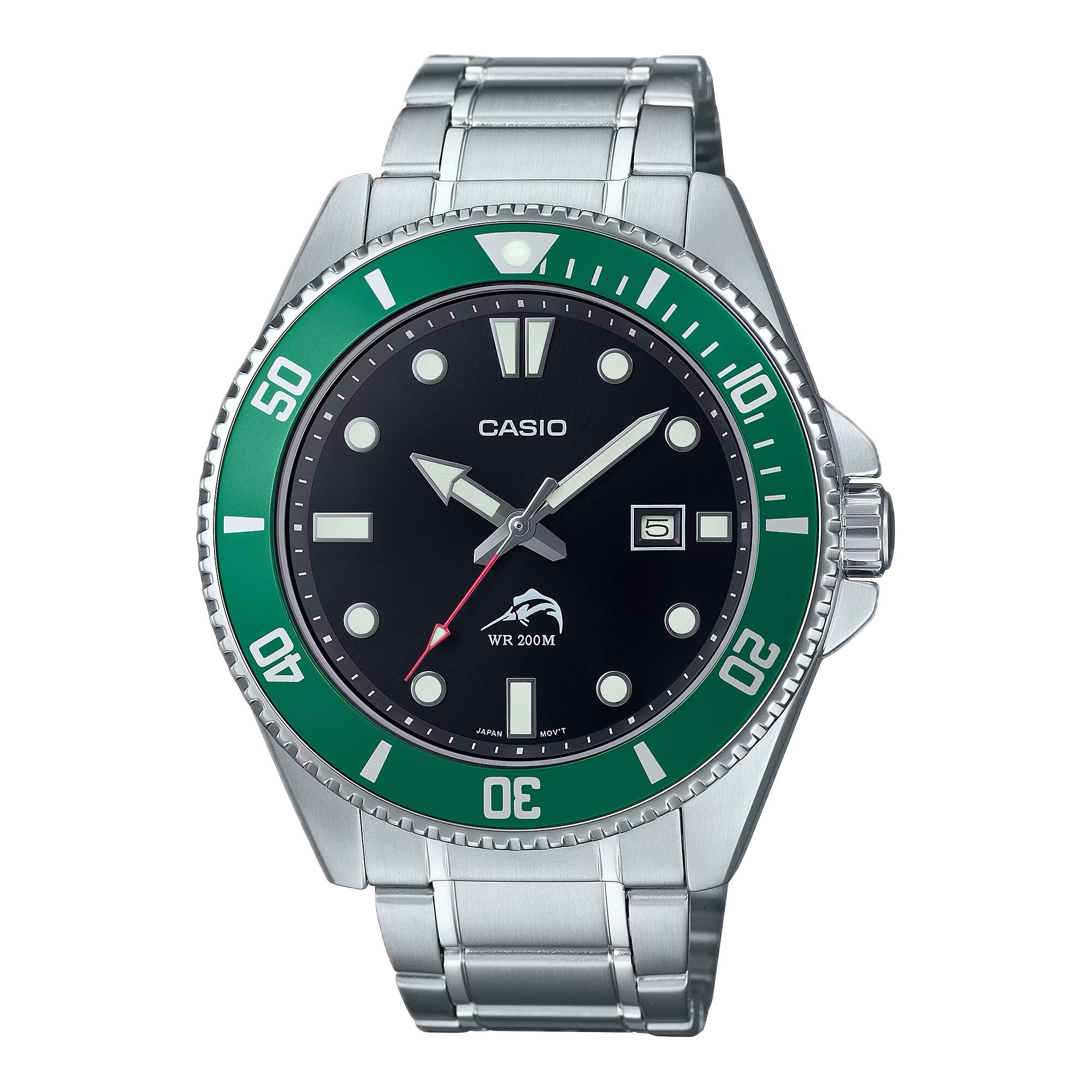 Casio - Men's Stainless Steel Dive Watch with and Green Accents - MDV-106DD-1A3VCF - Black
