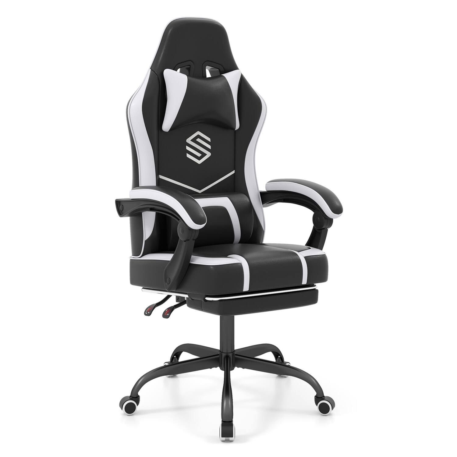 Front. WELLFOR - Gaming Chair Height Adjustable Computer Chair with Headrest Ergonomic Office Task Chair - Black.