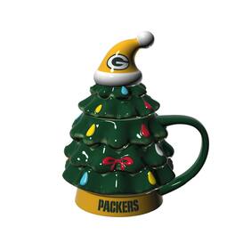 Evergreen Enterprises - Bay Packers 14oz. Christmas Tree Mug With Lid - Green
