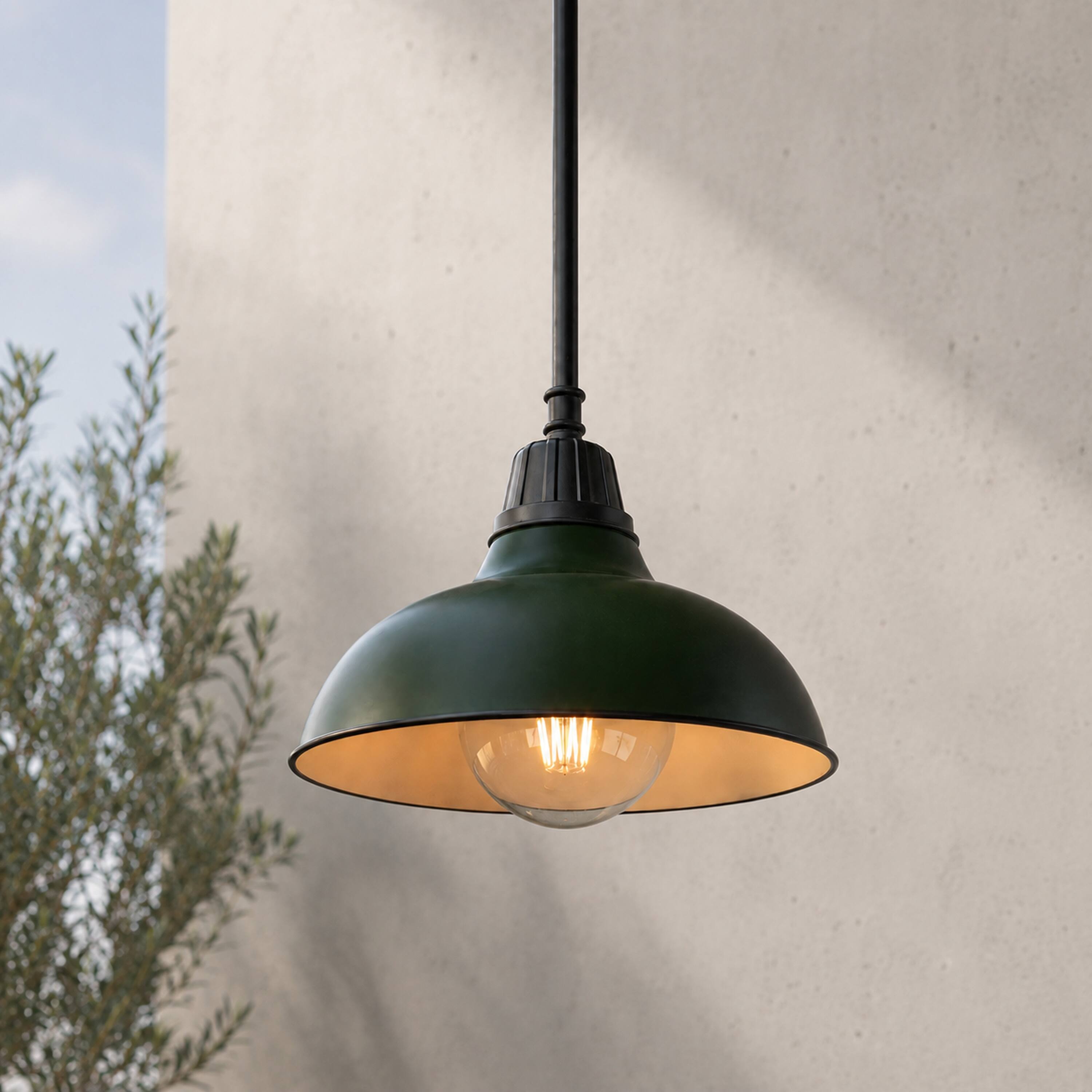 Alt View 1. Jonathan Y - Jasper 12.25" 1-Light Farmhouse Industrial Indoor/Outdoor Metal LED Pendant, Kombu Green - Kombu Green.