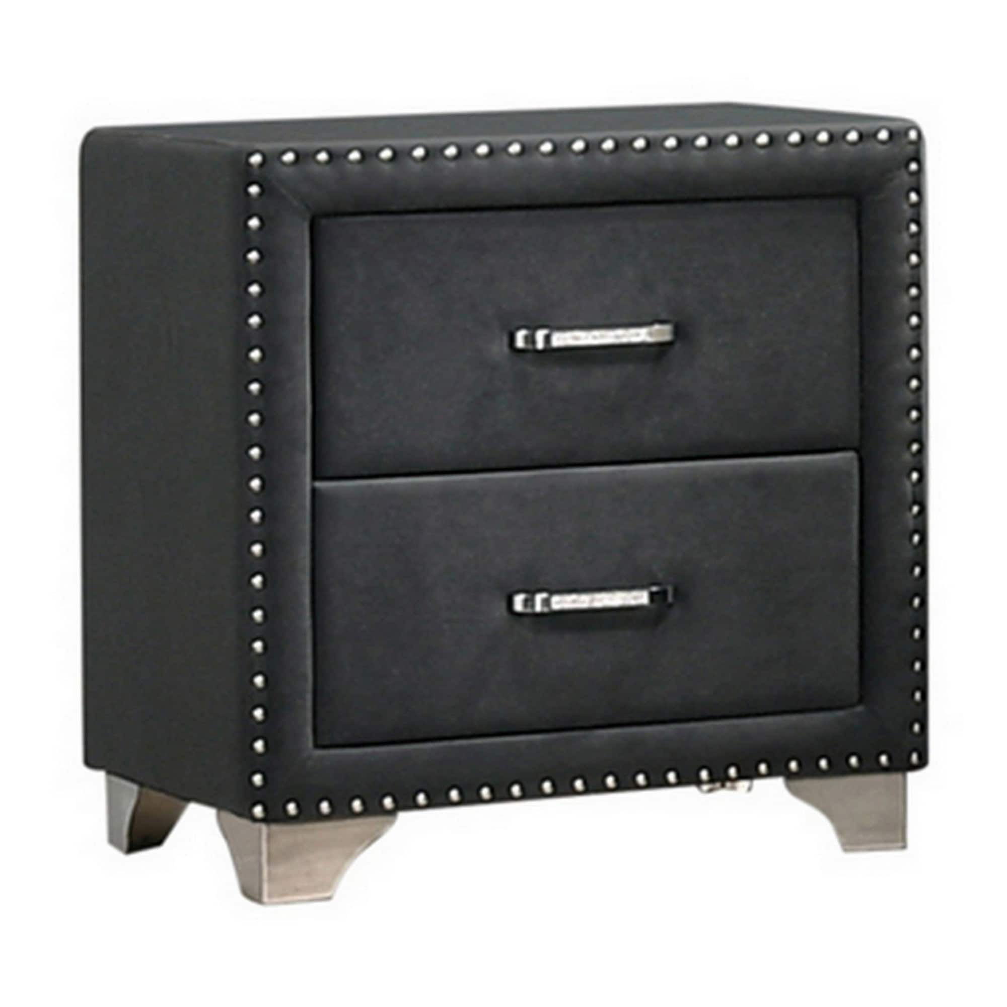Manhattan Lane - Cale 26 Inch Modern Glam Wood Nightstand, Nailhead, Velvet Upholstered - Gray, Chrome