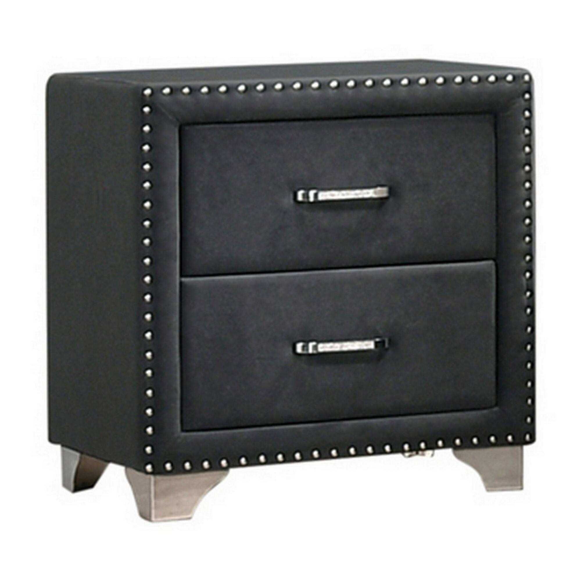 Front. Manhattan Lane - Cale 26 Inch Modern Glam Wood Nightstand, Nailhead,  Velvet Upholstered - Gray, Chrome.