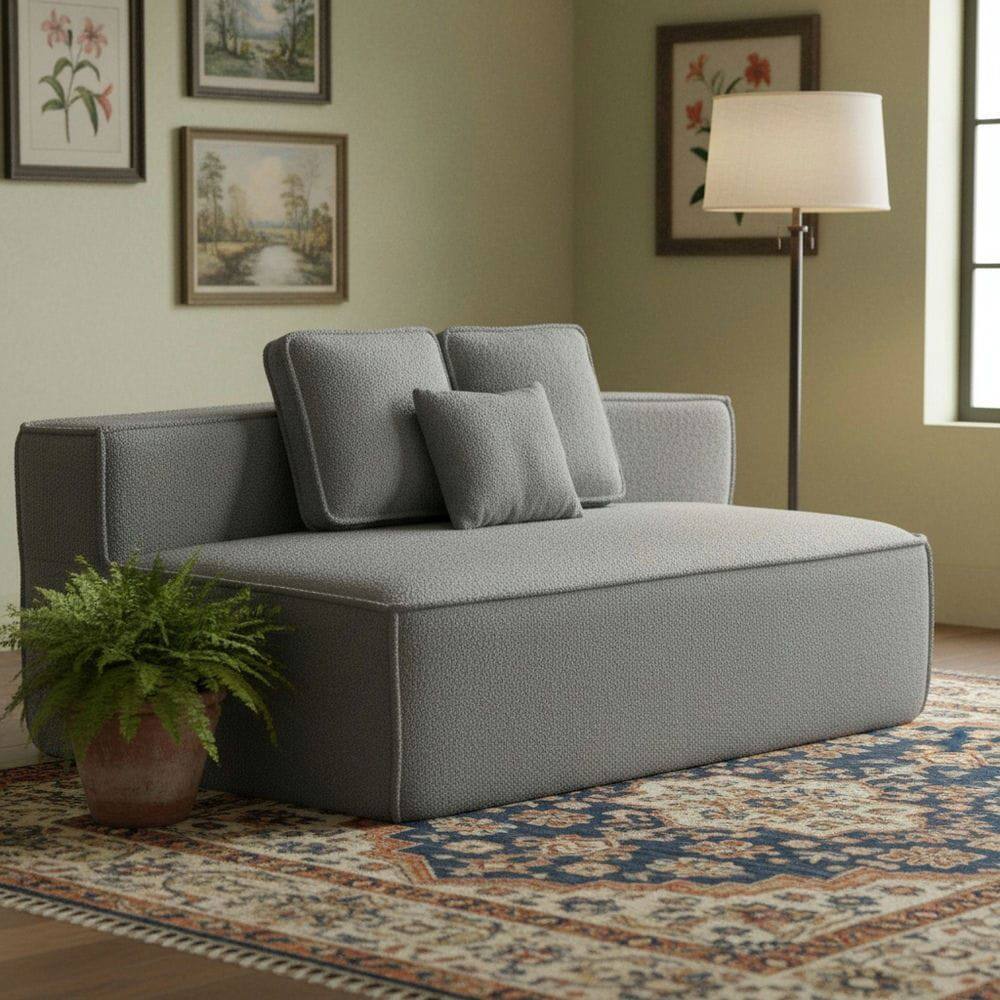 Alt View 2. Resenkos - Grey Teddy Fleece Single Sofa Chair - Compressed Modular Wide Seat with 3 Back Cushions, Soft All-Foam Home Lounge Chair - Gray.