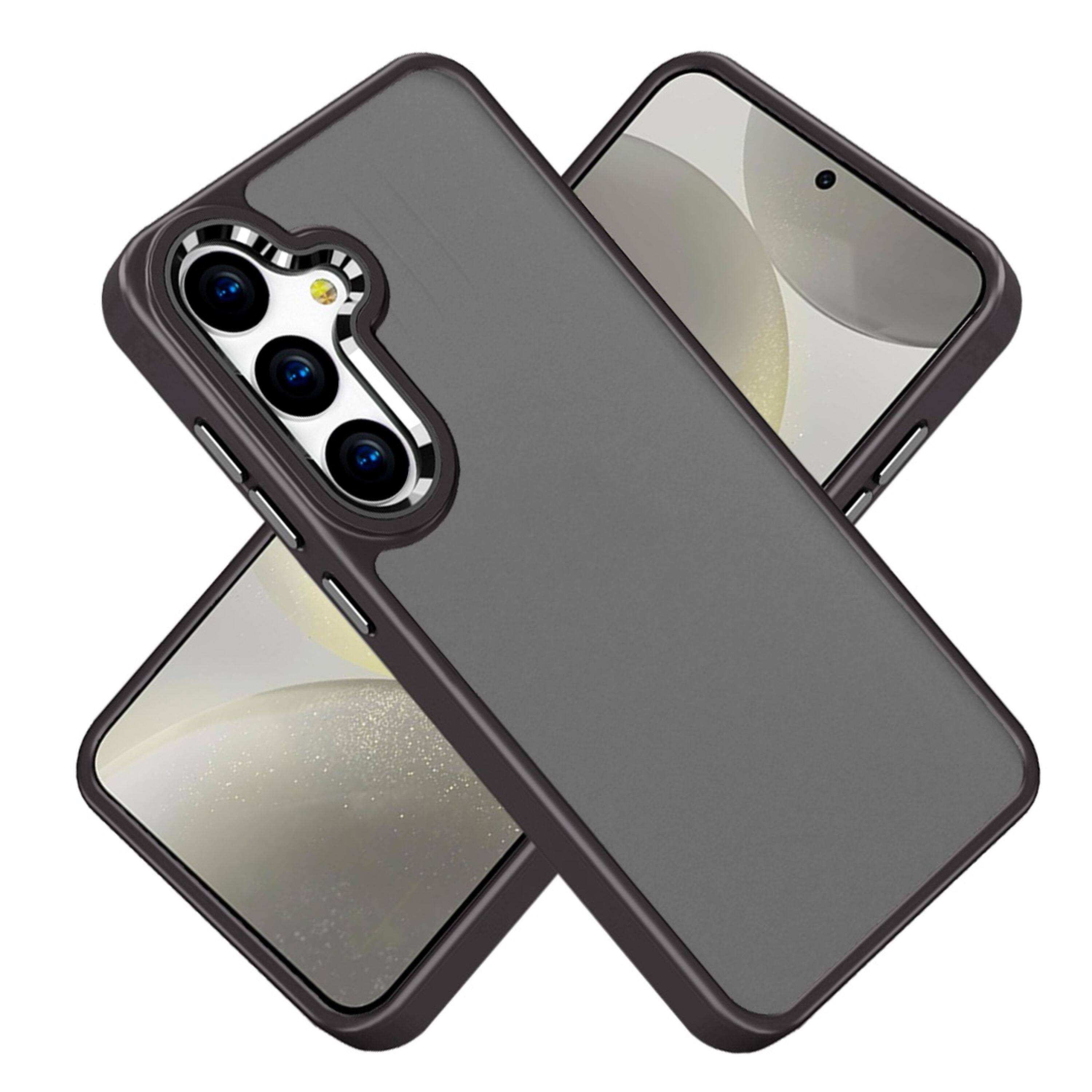 Angle. Kitcheniva - Rubber Thick Acrylic Metal Buttons Phone Case With Tempered Glass For Samsung Galaxy S25/S24 Black - Black.