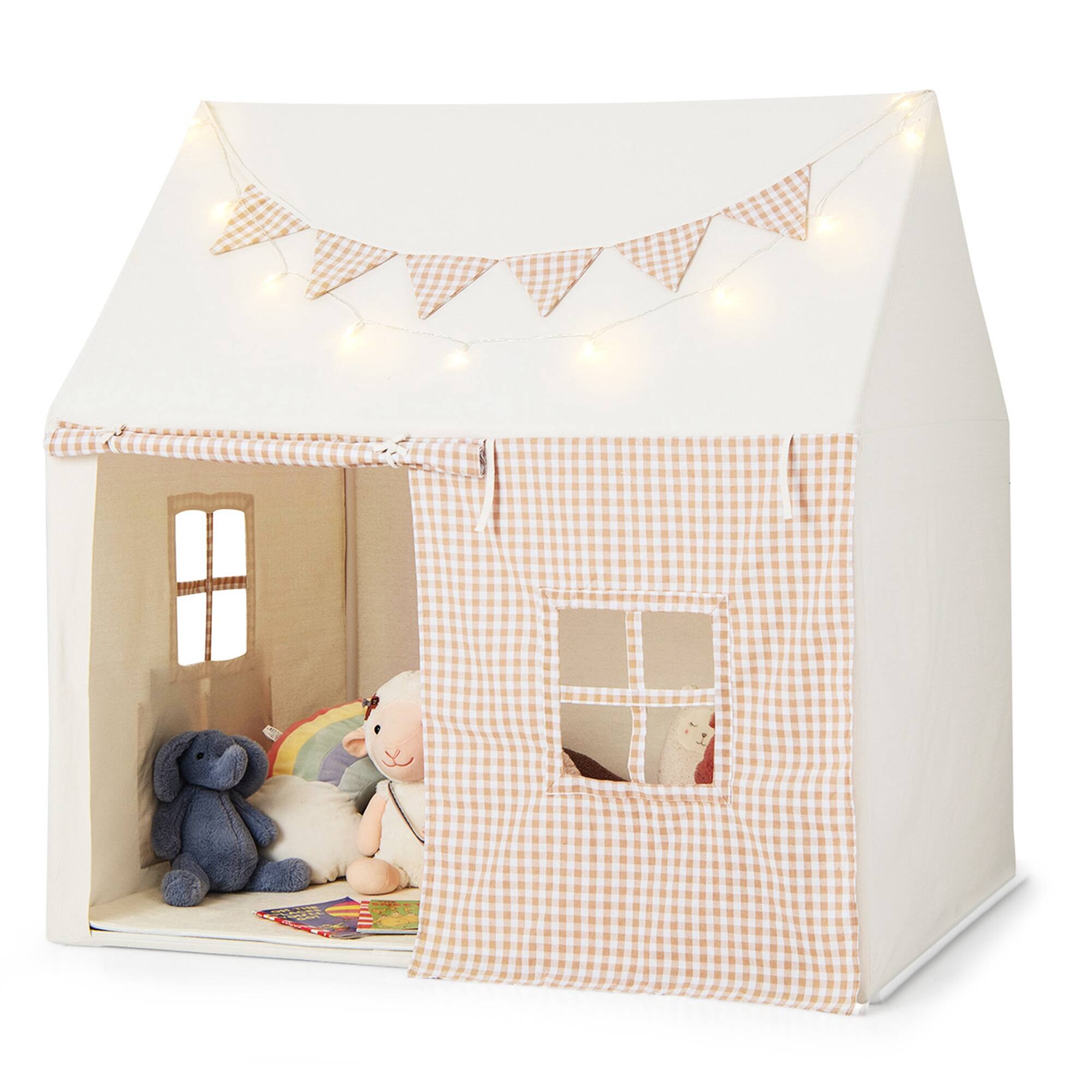 Alt View 9. Costway - Costway  Kids Play Tent Large Playhouse with Padded Mat 2 Breathable Windows Star Lights - Beige.