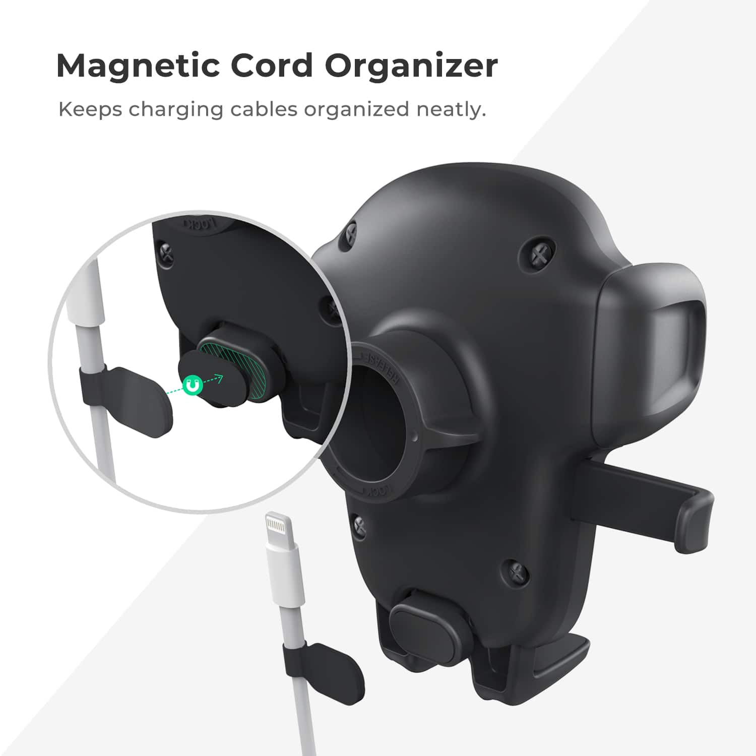 Magnetic Cord Organizer Keeps charging cables organized neatly.