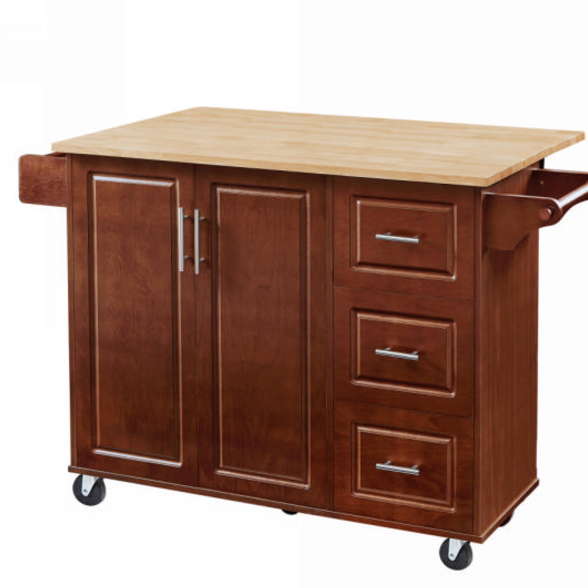 Alt View 5. ELEMENT ACE - Versatile Mobile Kitchen Island Cart with Drop Leaf Countertop, Storage Cabinet, and Towel Rack for Compact Spaces - Brown.