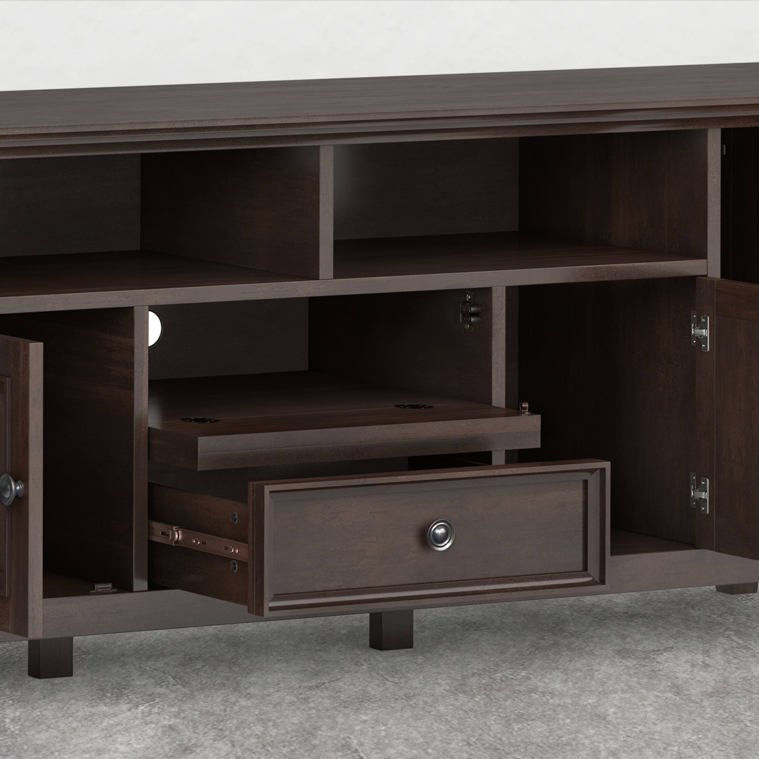 Alt View 2. Simpli Home - Amherst 72 inch Wide Solid Wood Transitional TV Stand - Mocha Brown.