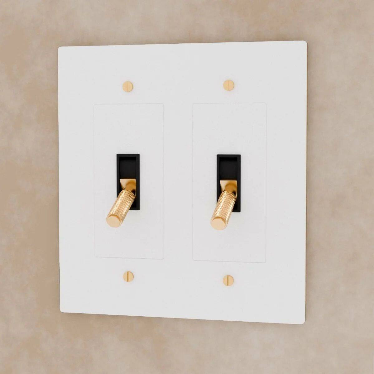 Left. Siljoy - White with Brass Toggle Switch (3 Gang) - WHITE.