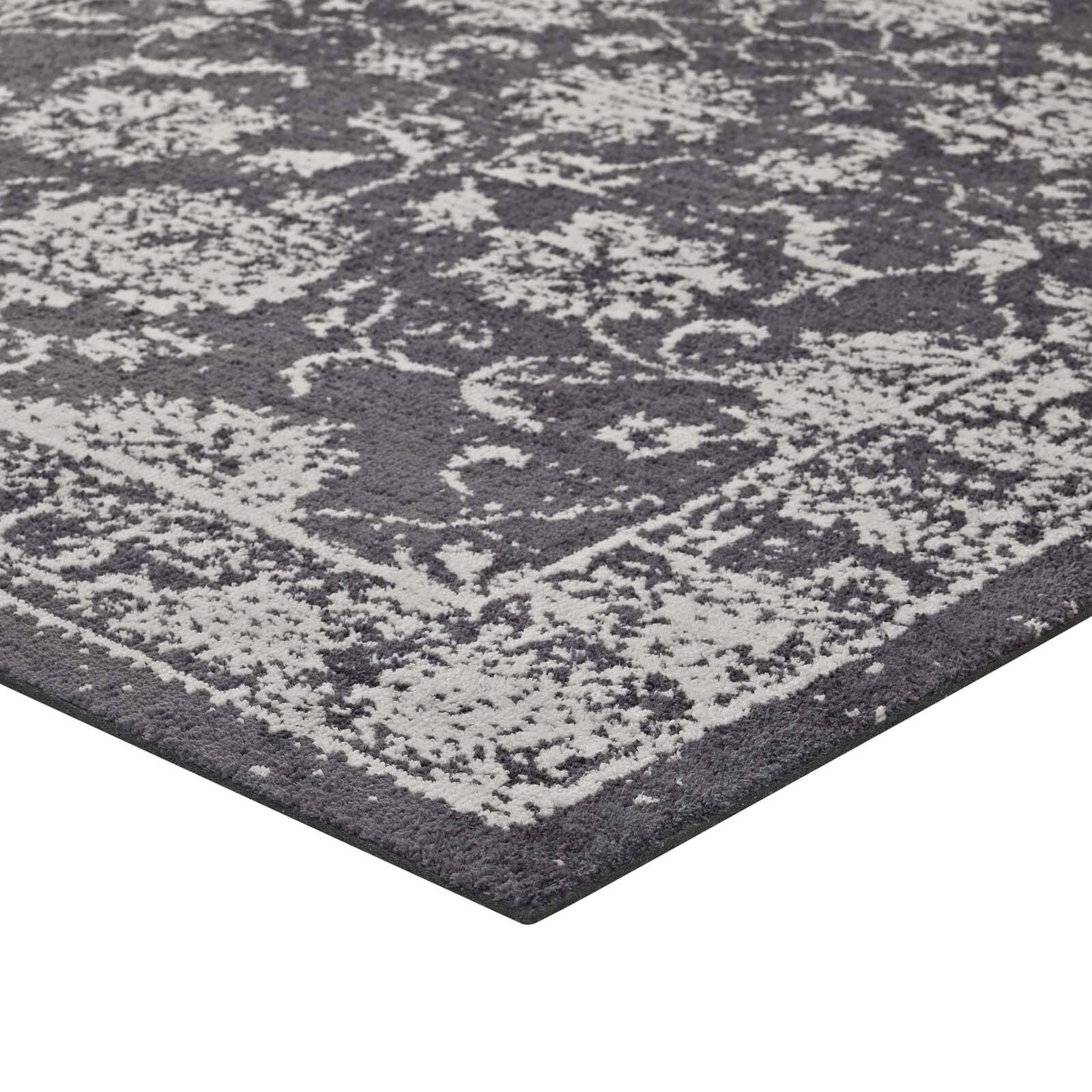 Back. Modway - Kazia Distressed Floral Lattice Area Rug - Dark Gray and Ivory.