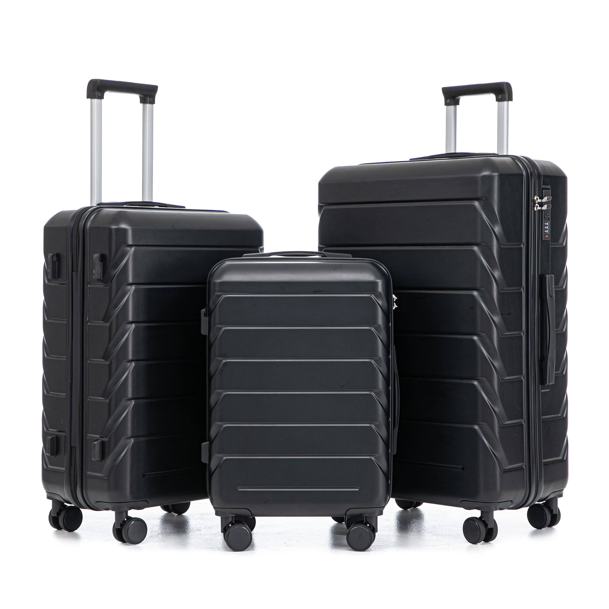 Angle. Dexmalle - Dexmalle-3Pces 20"/24"/28" ABS Spinner Wheel Luggage-Black - Black.