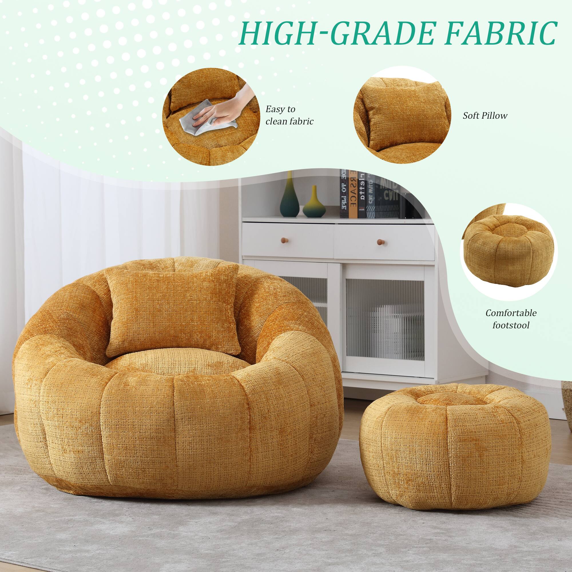 HIGH-GRADE FABRIC

- Easy to clean fabric
- Soft Pillow
- Comfortable footstool