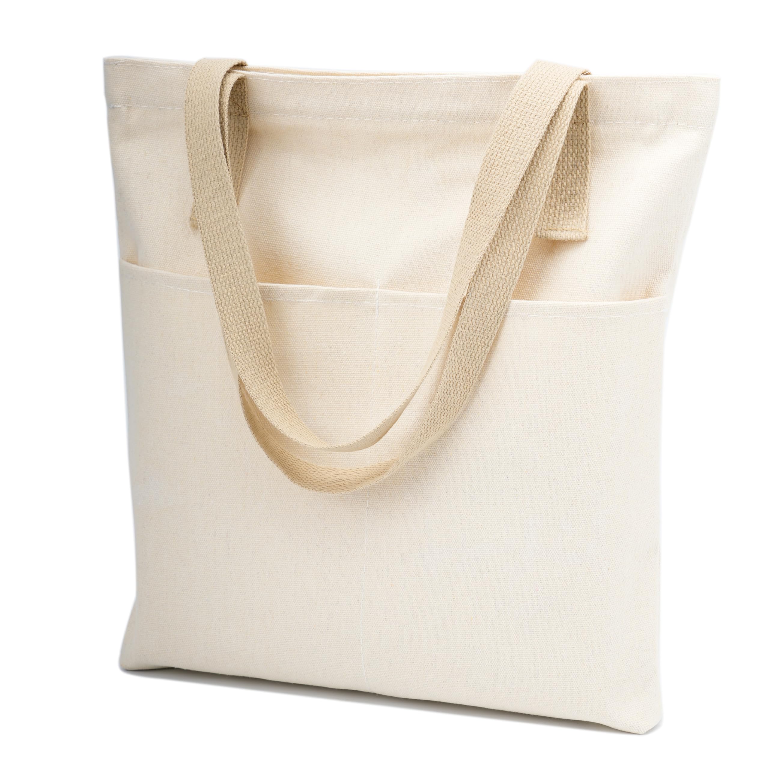 Front. Vulpecula Spade - Canvas Aesthetic Tote Bag with Zipper and Pockets for Women Men - Beige.