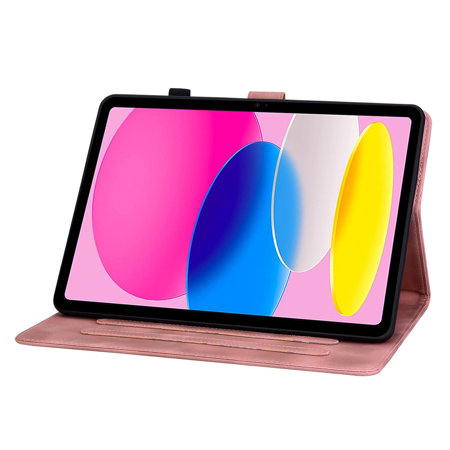 Left. Dteck - Case for Apple iPad (A16) 11" 2025 & iPad 10th Gen 2022,Embossed Pattern PU Leather Flip Card Holder Kickstand Cover - Pink.