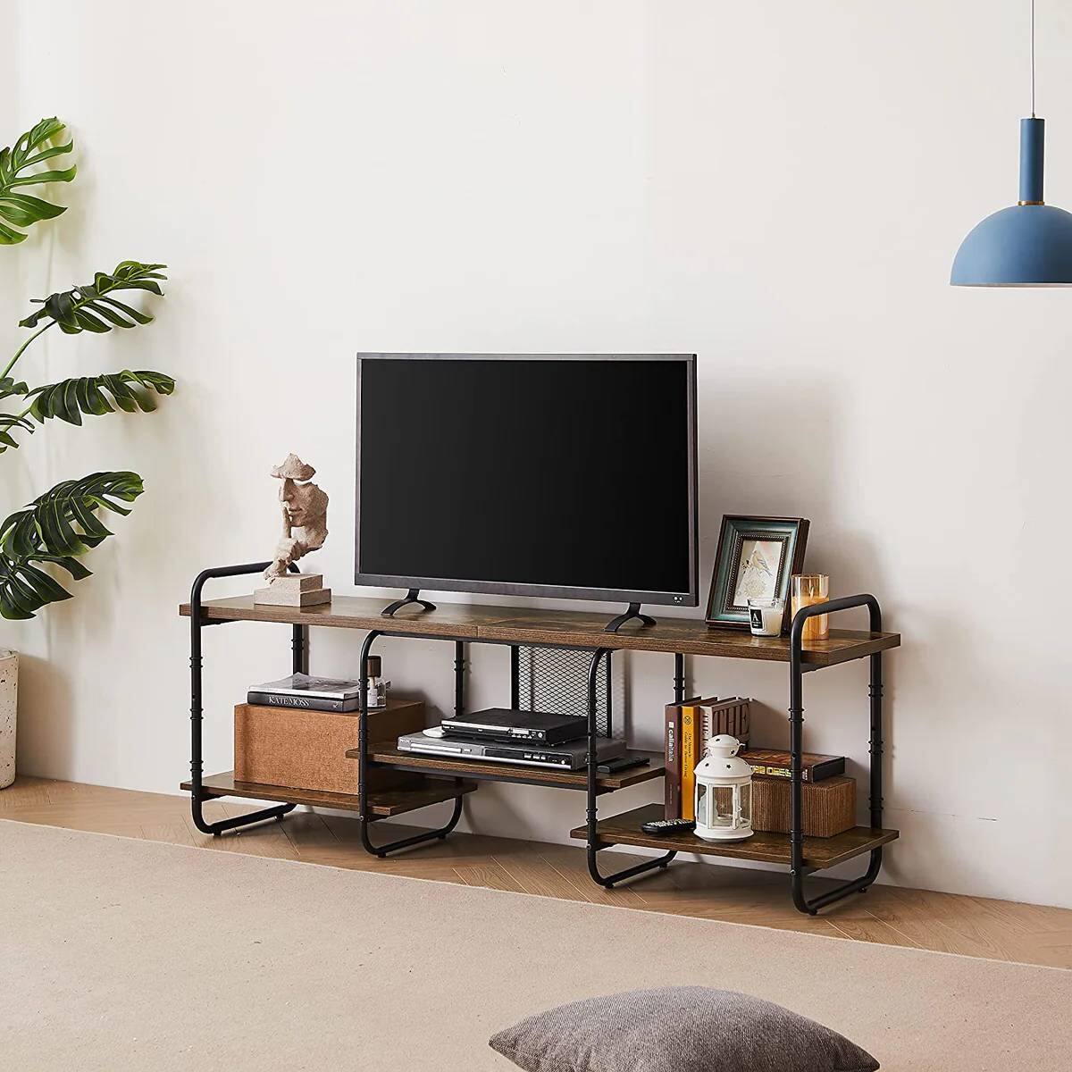 Angle. SlickBlue - Modern Wood and Metal TV Stand Entertainment Center - Brown.