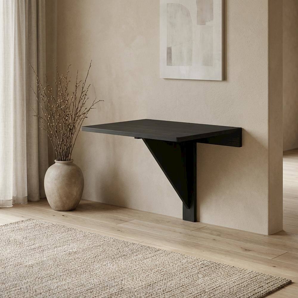 Angle. FurniFact - FurniFact Wall Mounting Folding Table, Folding Design, Wall Mounted - Brown - Brown.