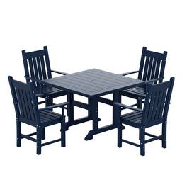 WestinTrends - Malibu 5 Piece Outdoor Patio Dining Set Outdoor Square Table and Armchair Set - Navy Blue