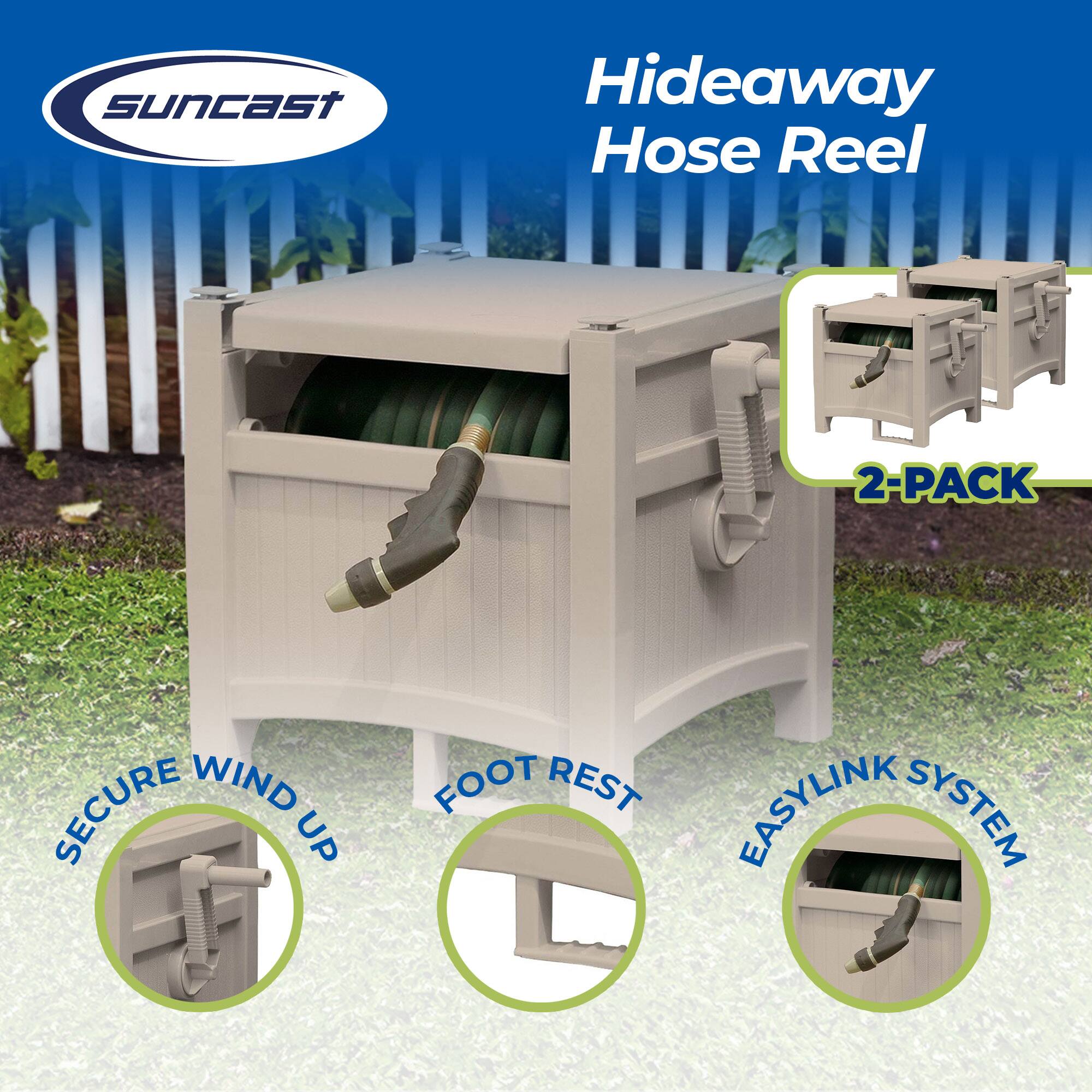 Suncast Hideaway Hose Reel 2-Pack  
Secure Wind Up  
Foot Rest  
Easylink System