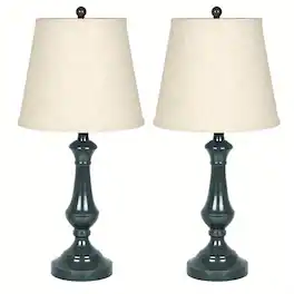 Oumilen - 2-Pack Table Lamps, Dark Green Glossy Base with Beige Fabric Linen Shade, E26 Rotary Switch Socket for Bedroom